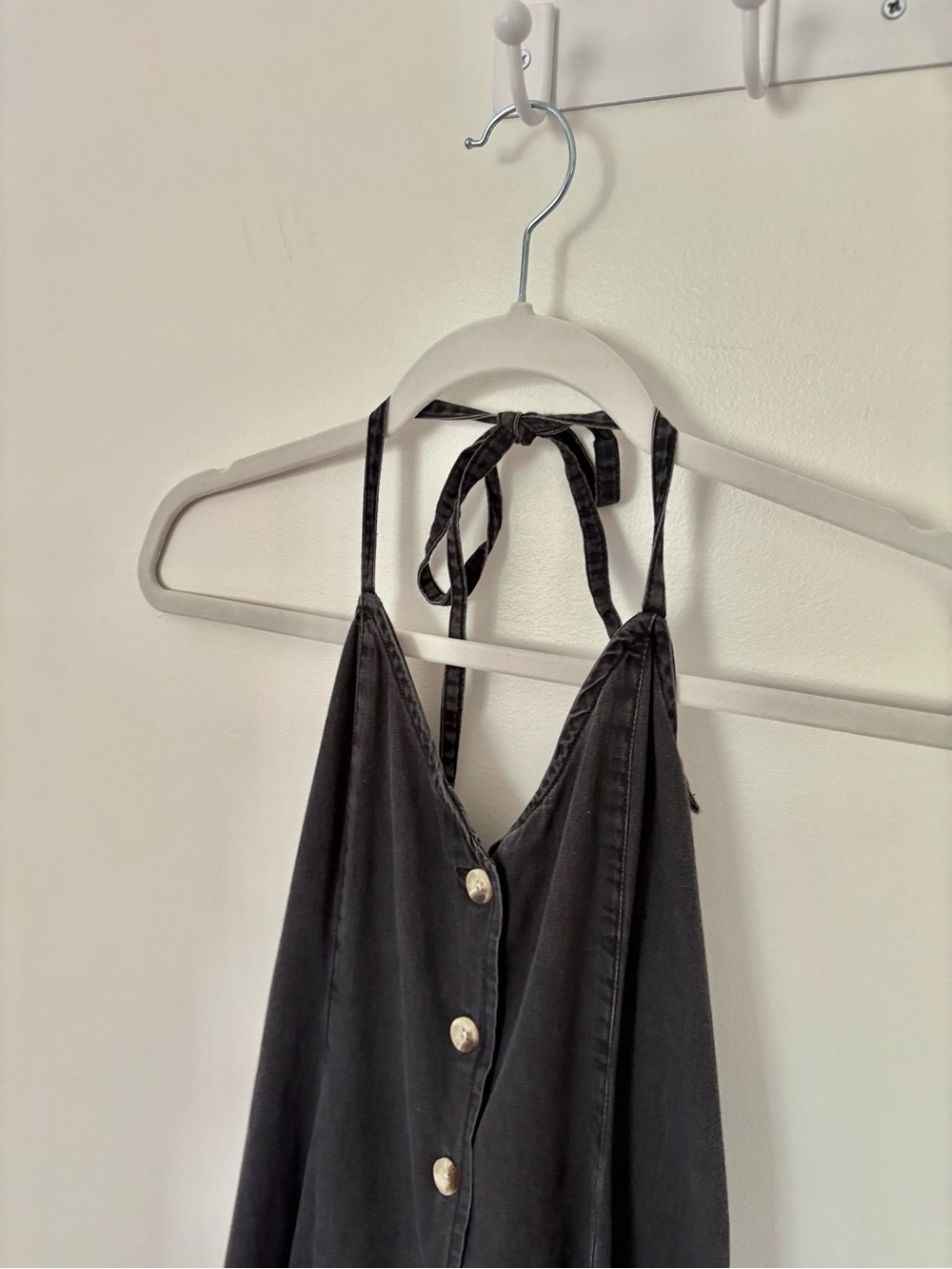 ASOS Denim Black Halter Button-Front Mini Dress